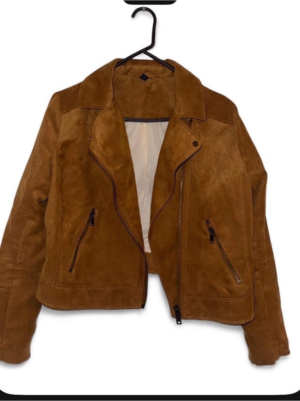H&M Suede Moto Jacket in Chestnut Brown